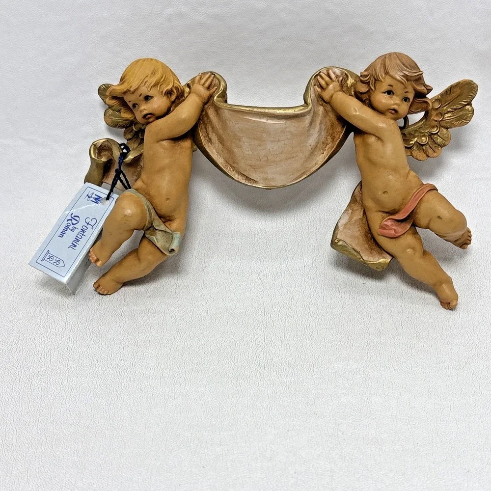 Vtg 80s Wall Fontanini Simonetti Roman Nativity Cherub Depose Angel Banner W/Tag